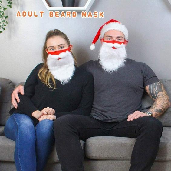 Christmas party beard mask, red pure cotton mask, hat, holiday prank, white beard dust mask Santa Claus decoration role-playing