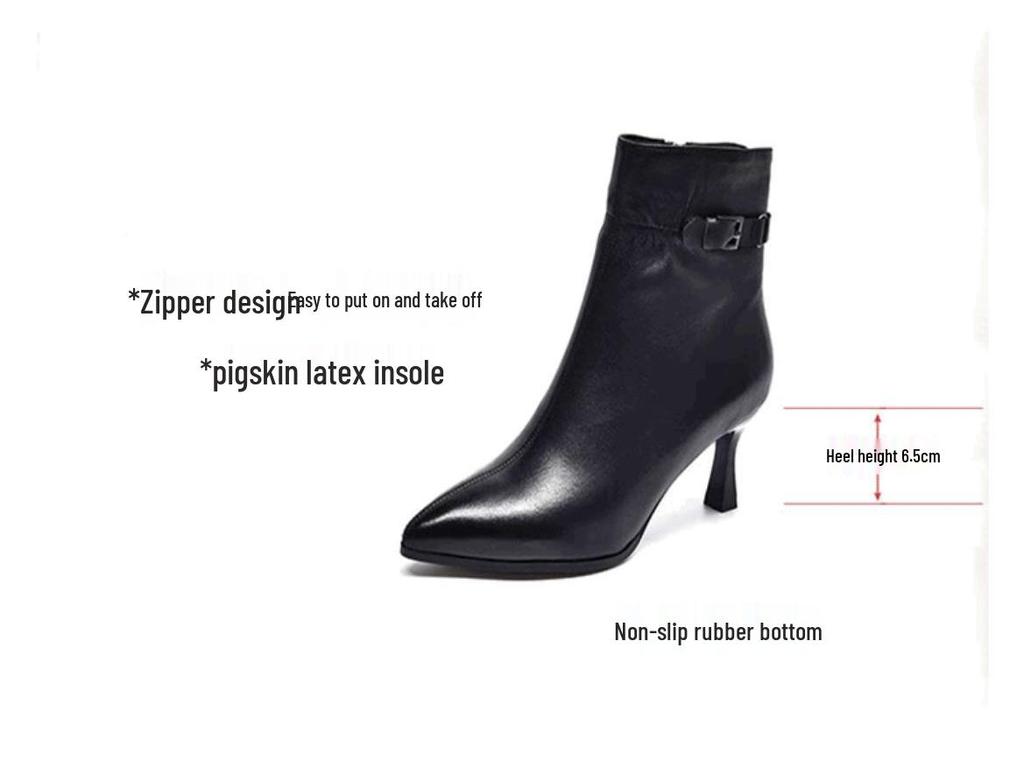 Szykowne czarne skórzane botki: Szpiczaste szpilki, ocieplane polarem na wiosnę i jesień