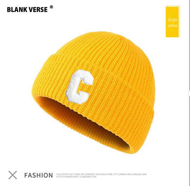 

Корейская шапка бини конфетного цвета из шерсти - Теплый осенне-зимний головной убор для пар и студентов C mark-yellow