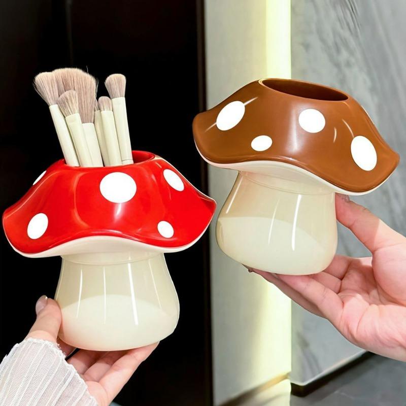 1/2pcs Creative Mushroom Shape Storage Box Cute Plastic Home Bathroom Makeup Brush Bottle Holder Office Desk Pen Organizer