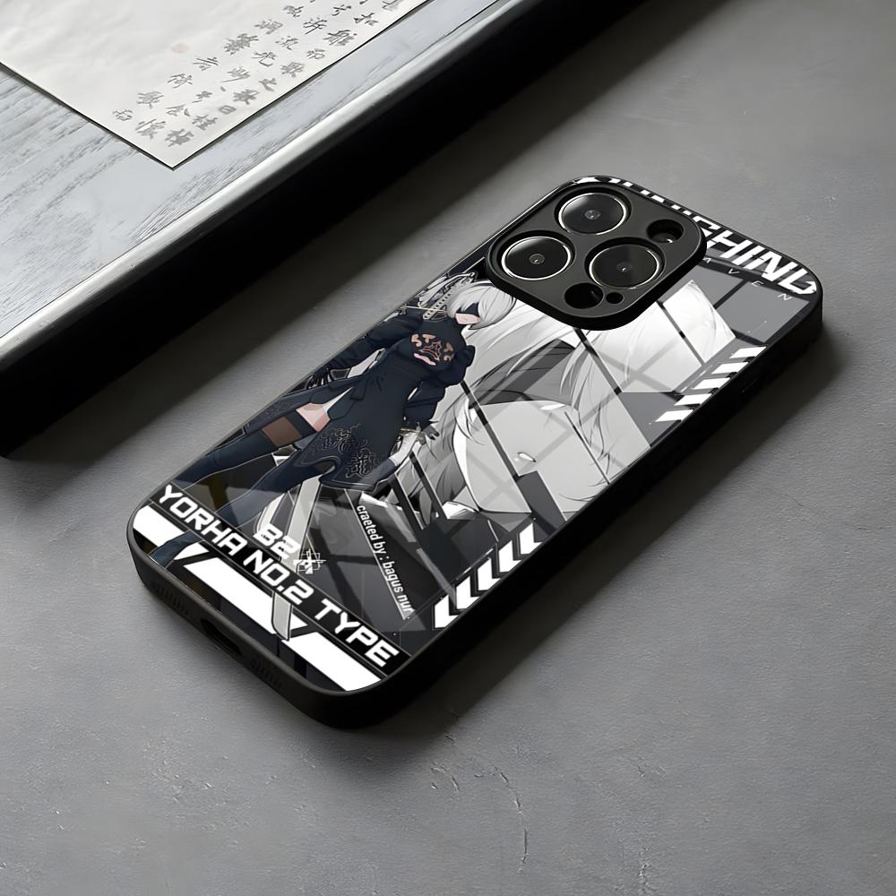 NieR A-Automata 2B Phone Case DIY Printing Glass For IPhone 16 15 14 Pro Max 13 12 Mini 11 X XS XR 8 Plus For Samsung S 25 24 23