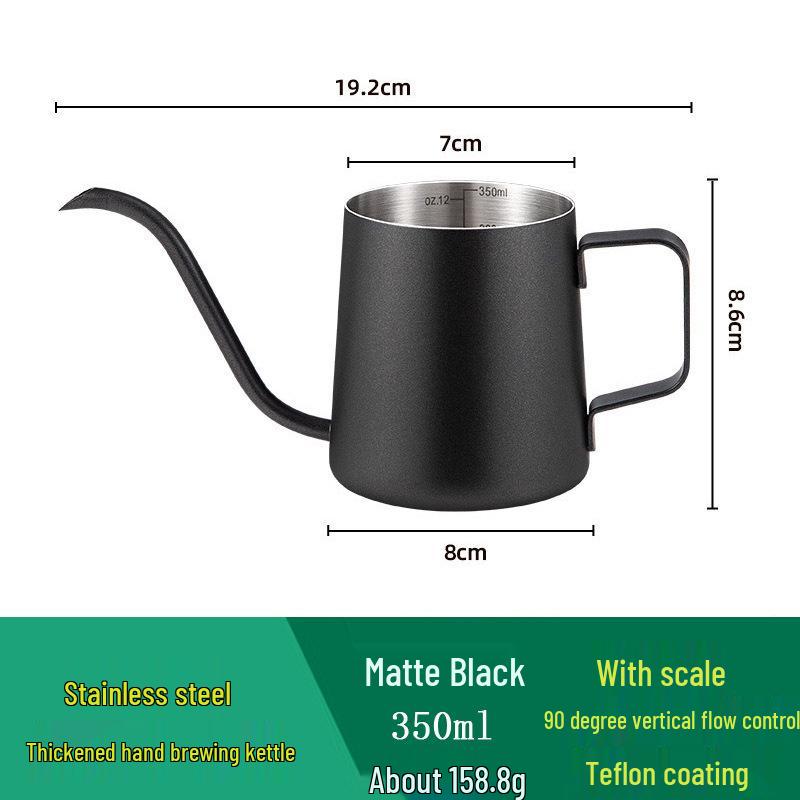 

Чайник из нержавеющей стали с длинным носиком для пуровер-кофе для точного капельного заваривания 350ml Matte Black (Graded, No Lid) как
