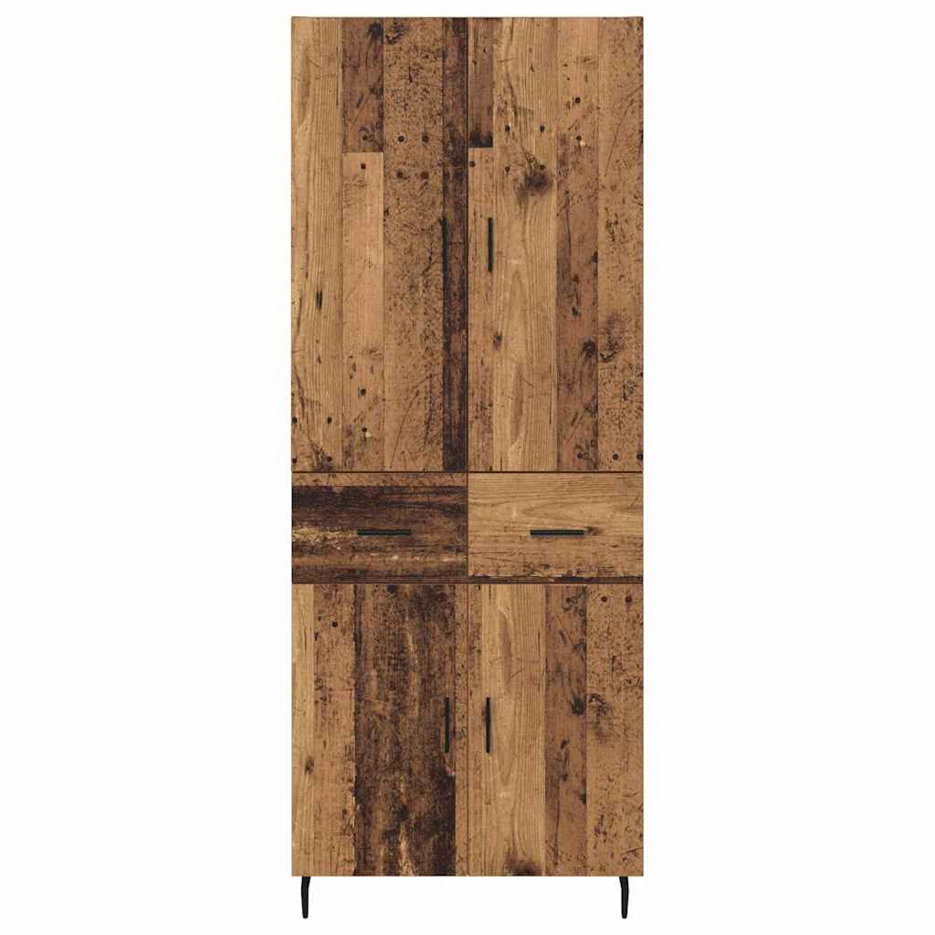 Highboard with Drawers 2 pcs Reclaimed Wood Look Engineered Wood and Glass