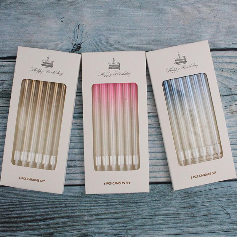 New Gradient Champagne Color Straight Rod Candles Birthday Romantic Party Gradient Pink Blue Boxed Pencil Candles