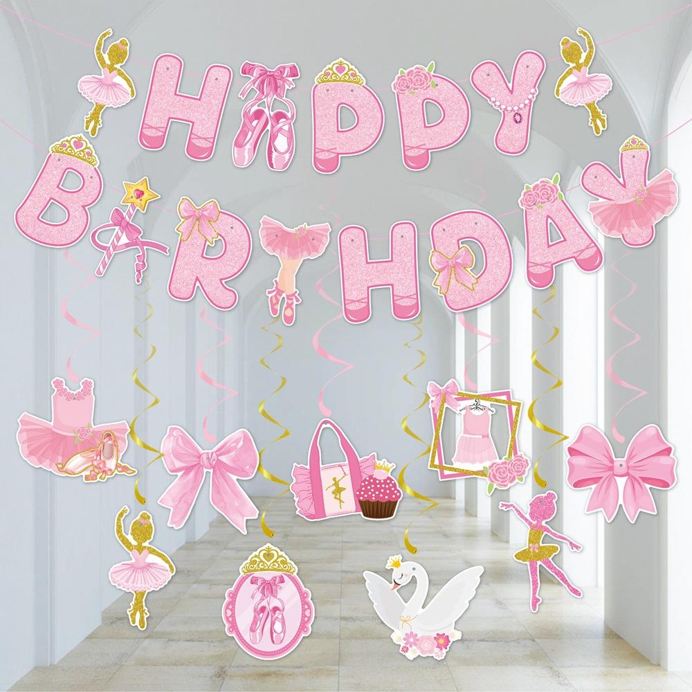 Birthday Ballet-themed Party Set Birthday Party Background Flag Raising Ballet Spiral Pendant