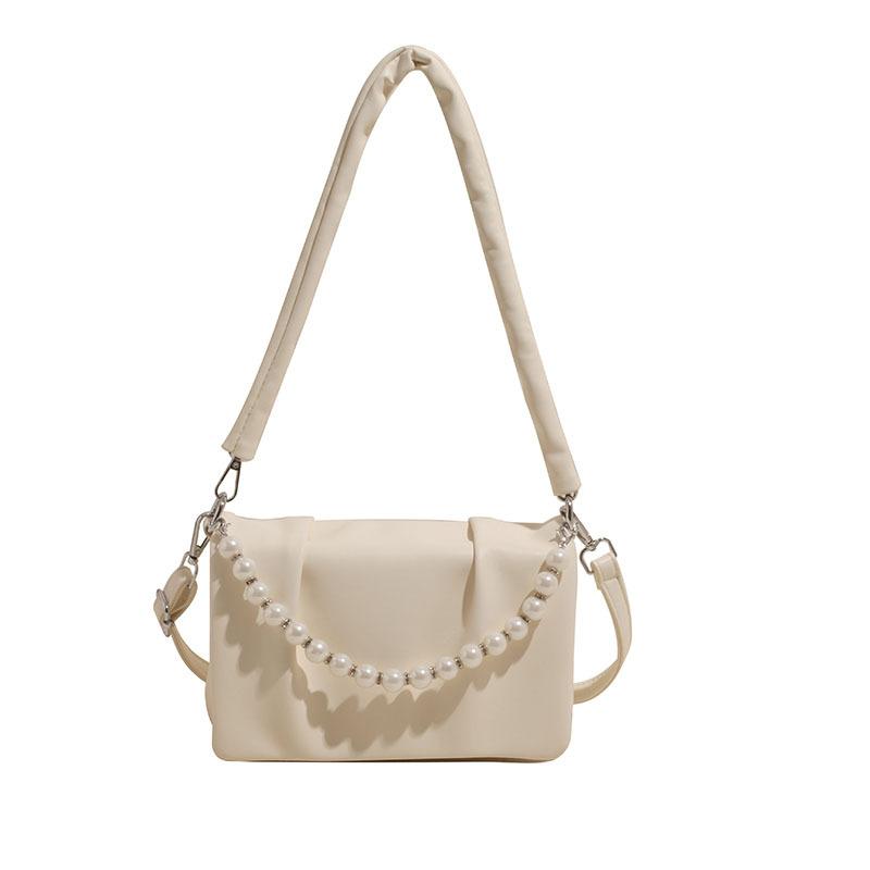 

Spring new French pleated pearl chain small square bag women s fashion simple style high-end single shoulder messenger bag белый