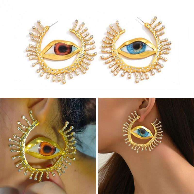 Unique Alien Pupil Ear Drop Exaggerate Irregular Earwear Circular Blue Eye Ear Loop Big Hoop Earring Retro Jewelry