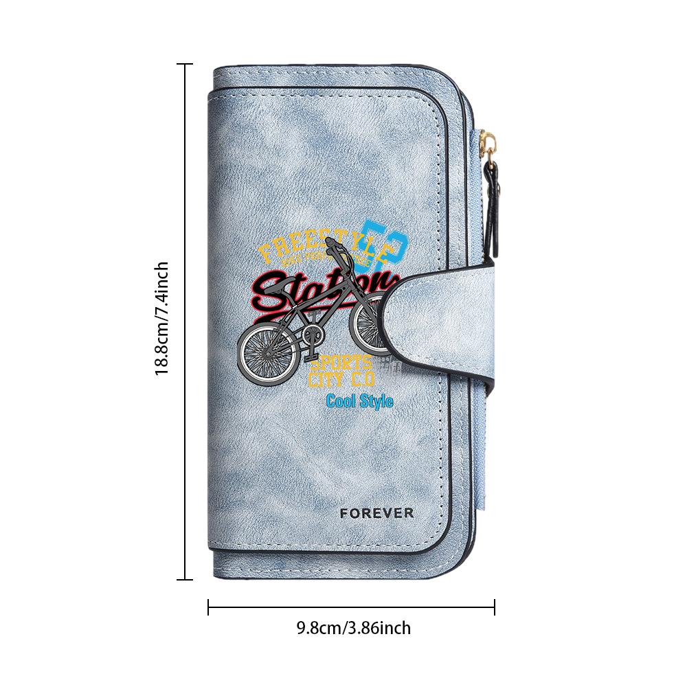 Stylish Retro Bicycle Pattern Long Wallet Casual Multi Slot Portable Purse For Daily Use