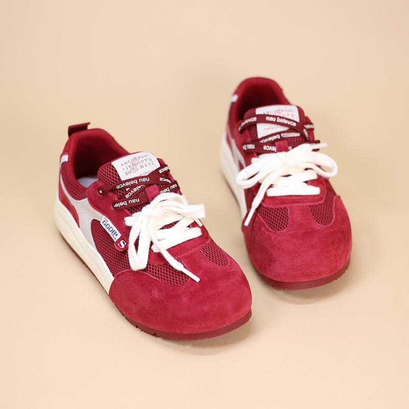 2025 Women's Round-Toe Color-Block Sneakers: New Autumn Fashion, Breathable, Thick-Soled German Trainers