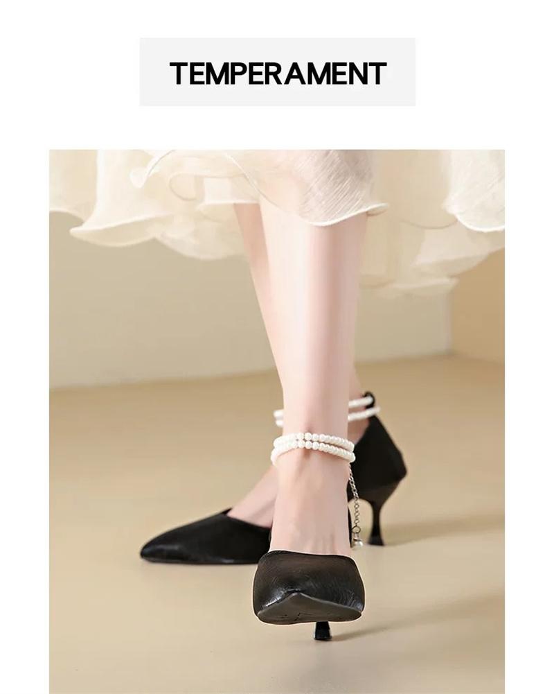 HO French Pearl Strap High Heels Women's Summer Style Pointed Fine Heels Fairy Style Sandals Single Shoes 2026
