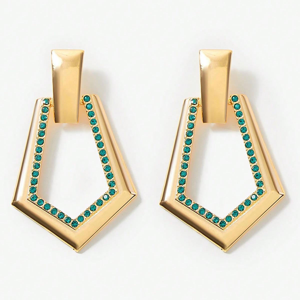 Korean Style Gold Green Diamond Long Dangle Earrings - Trendy, Elegant, Exaggerated Accessory for Women золотой
