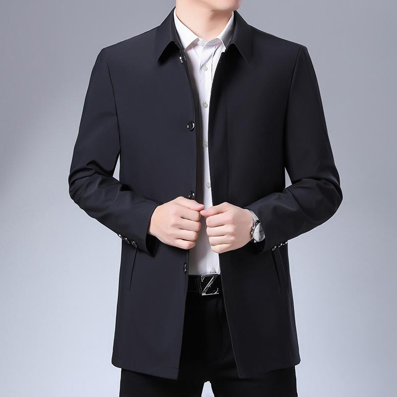 Middle-aged and Elderly Men's Coats, Dad's Spring and Autumn New Products, Medium and Long Lapel Single-breasted Loose Trench Coat