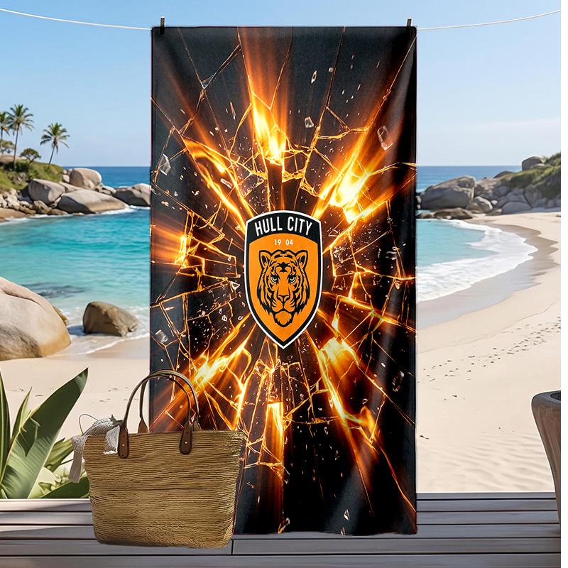 Hull City Football Print Beach Towel, Large Soft Quick Dry Towel for Beach Camping Swimming