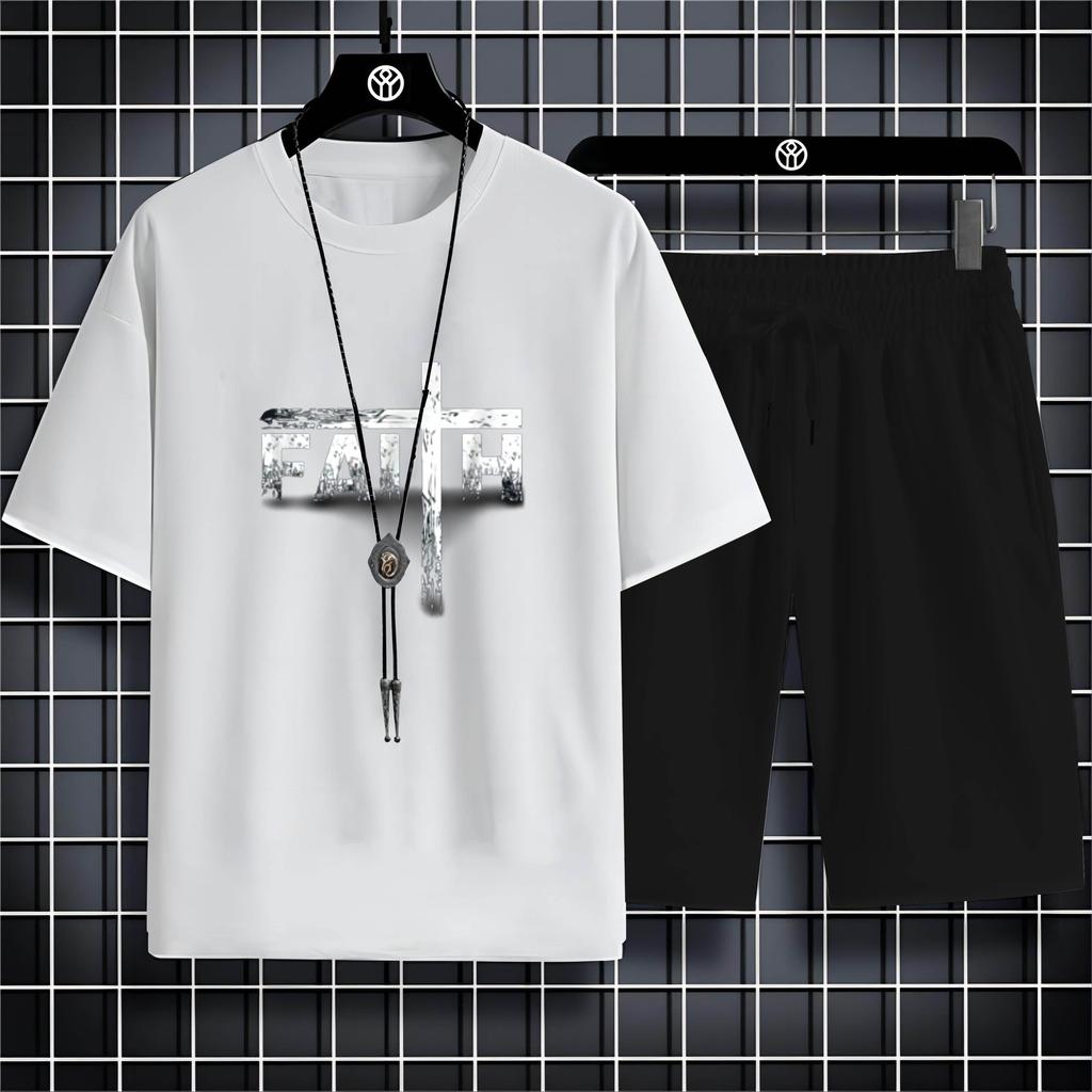 Vier Jahreszeiten Mode Lässig O Kragen 2d Trend Brief Drucken Herren Kurzarm T-Shirt Lose Bequeme Schnell Trocknende Anzug