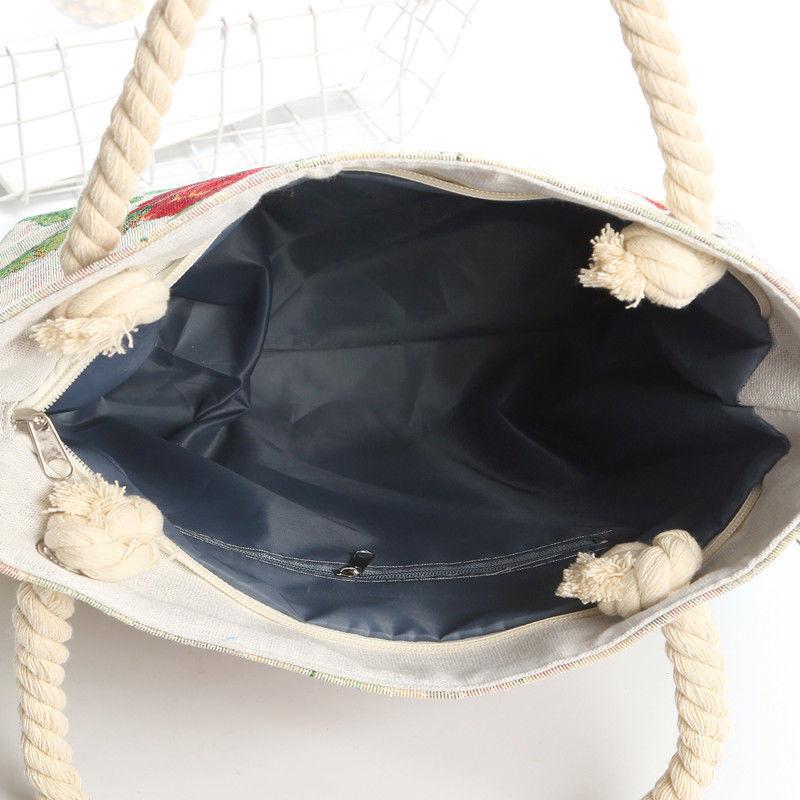 Çift Taraflı İşlemeli Altın Fermuarlı Gizli Çanta Kanvas Tote Çanta Omuz Çantası Büyük Kapasiteli