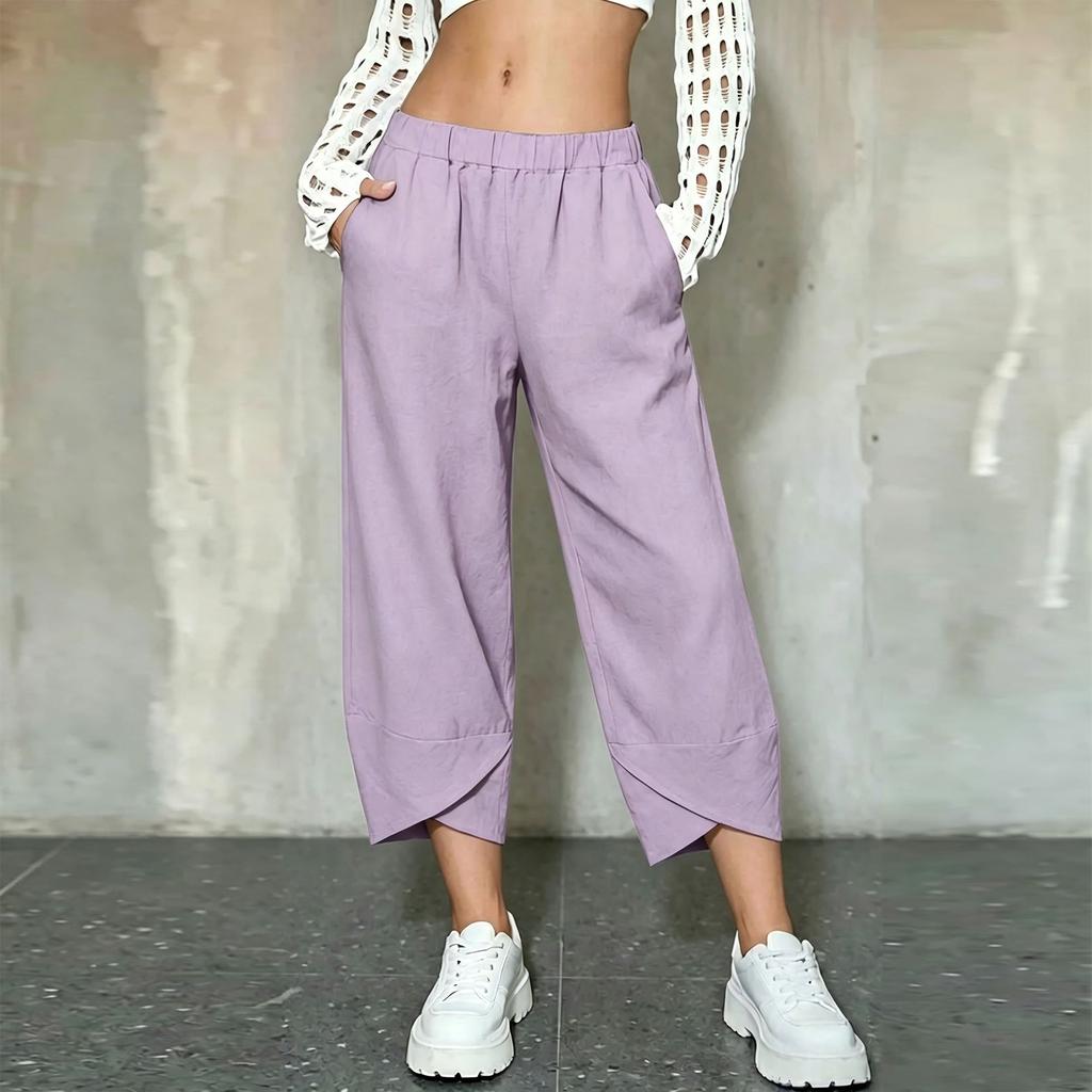 Women's Loose Fit Pants with Elastic Waistband and Hem for Casual Everyday Wear