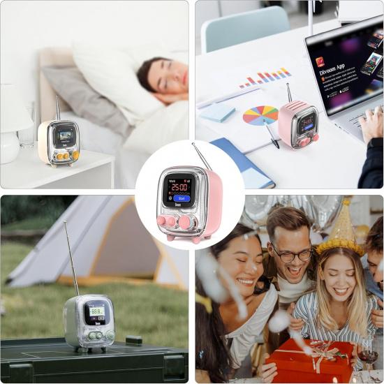 Portable Bluetooth Speaker with FM Radio, Pixel Art Retro Mini Small Cute Wireless Speaker, Vintage Decor Suitble for Party Office Desk Home Bedroom