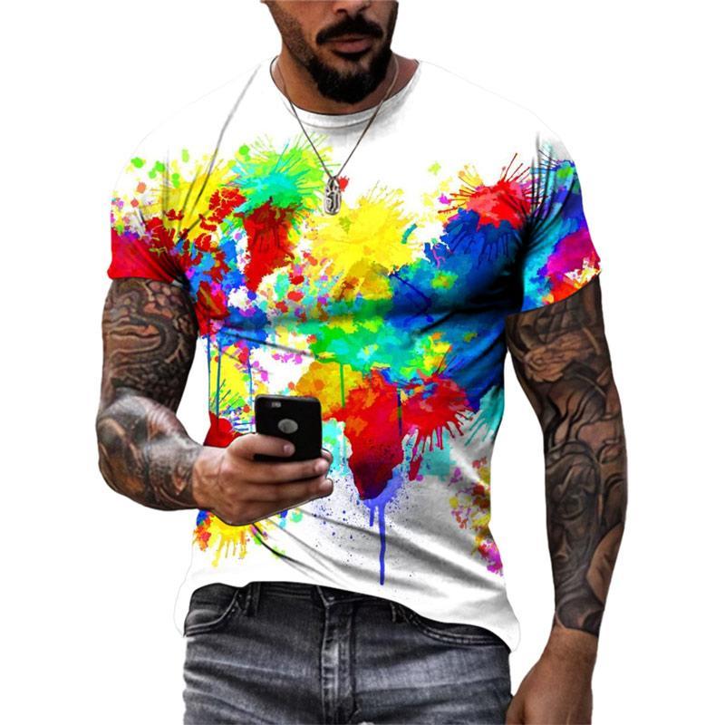 Colorful Graffiti Graphics T Shirts Summer Fashion Short Sleeve 3D Ink Splash Printed T-shirts