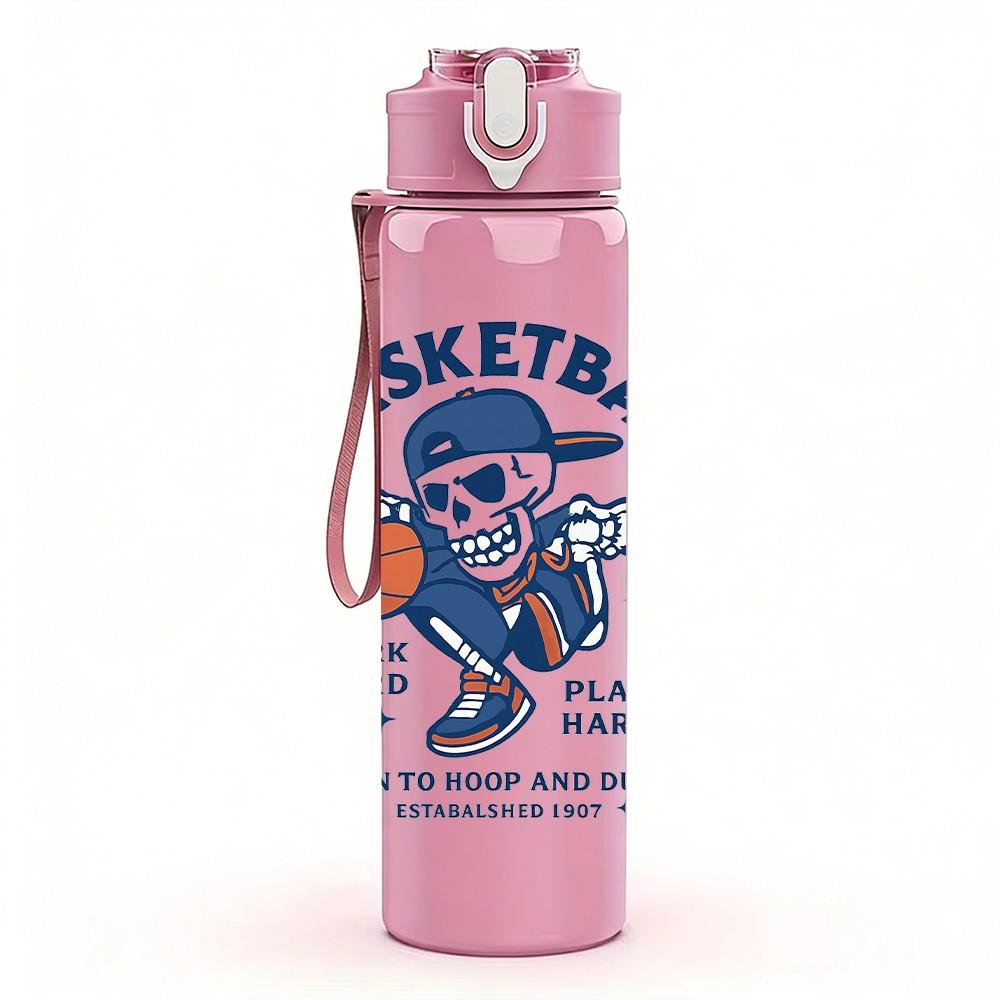 1PC Basketball Player Cartoon 750ml Color Plastic Sports Water Bottle Leakproof Flip Straw Lid Suitable for Sports Office Home Use