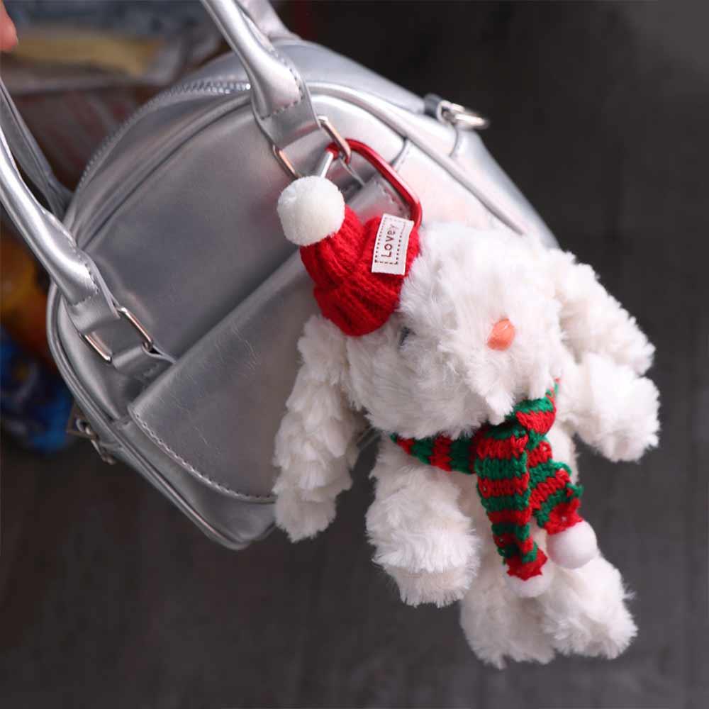 Soft Christmas Rabbit Pendant Cartoon Plush Doll Key Ring Bag Pendant Cartoon Plush Keychain  Boys