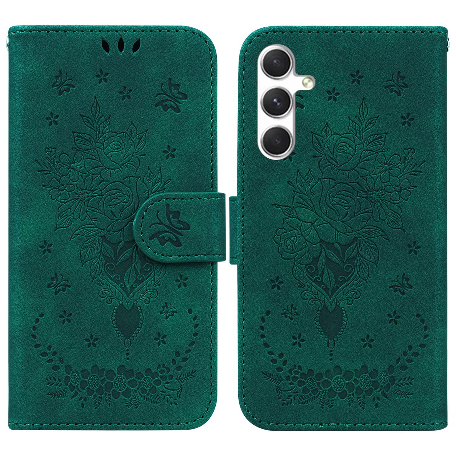 

For Samsung Galaxy S25 Case PU Leather Wallet Phone Cover Butterfly Flower Imprint A