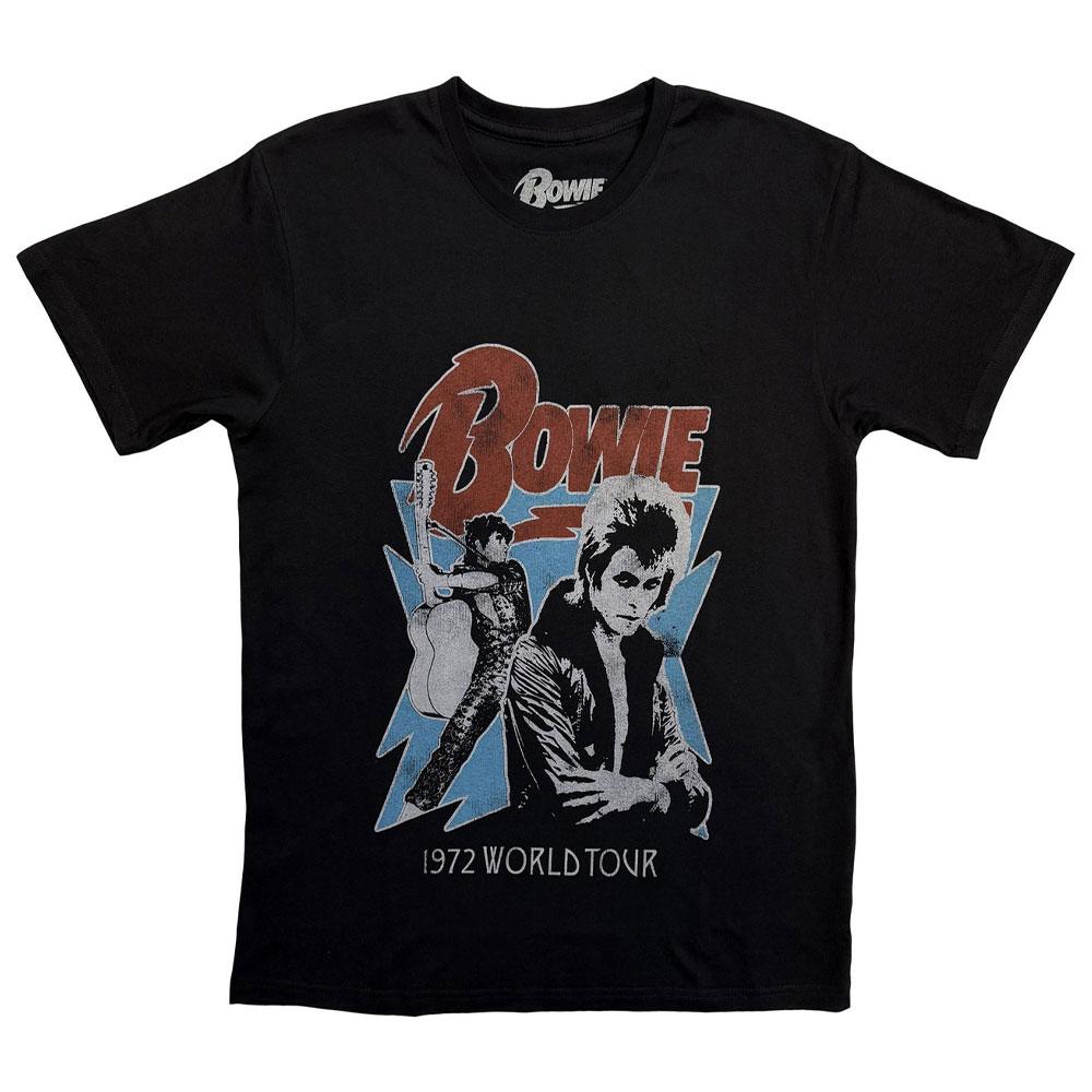David Bowie T Shirt Distressed 1972 World Tour Poster Ziggy Official Mens Black XL