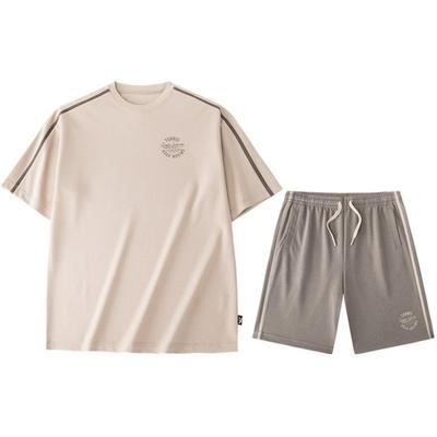 Lifestyle Serie Buchstabenstreifen Rundhals Kurzarm T-Shirt Mid Waist Shorts Lässiger Sportanzug Herrenanzug 952428201-2