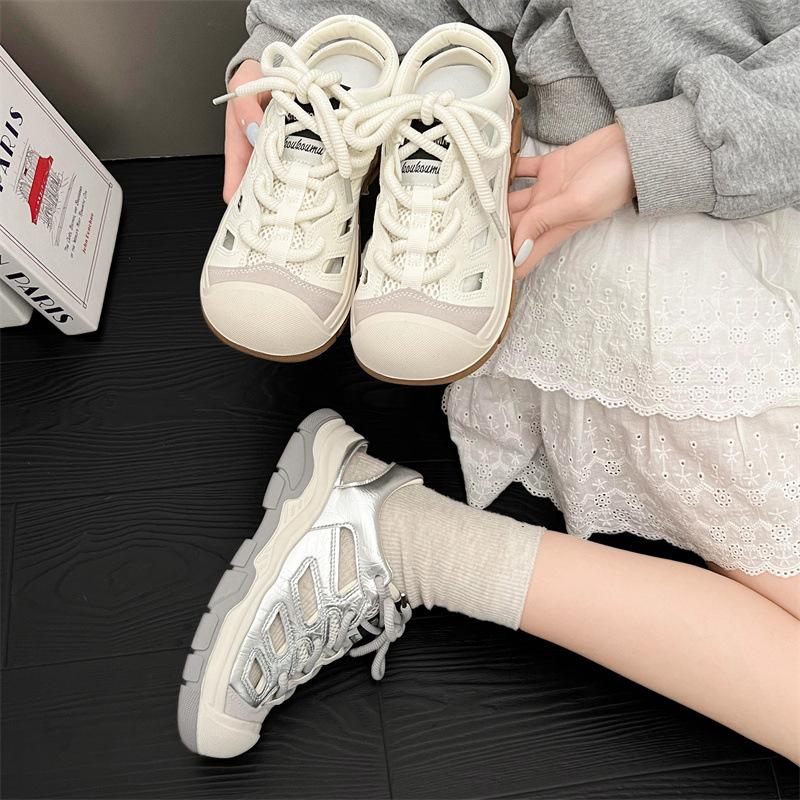 Big Head Ugly Cute Hollowed Bag Head Roman Sandals Women's 2025 New Thick-soled Breathable Outdoor Sports Hiking Shoes