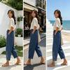 Women Pants, Drawstring Adjustable Waistband High Waist Summer Pants, Pure Color Loose Fit Casual Trousers for Travel Work School Daily Wear