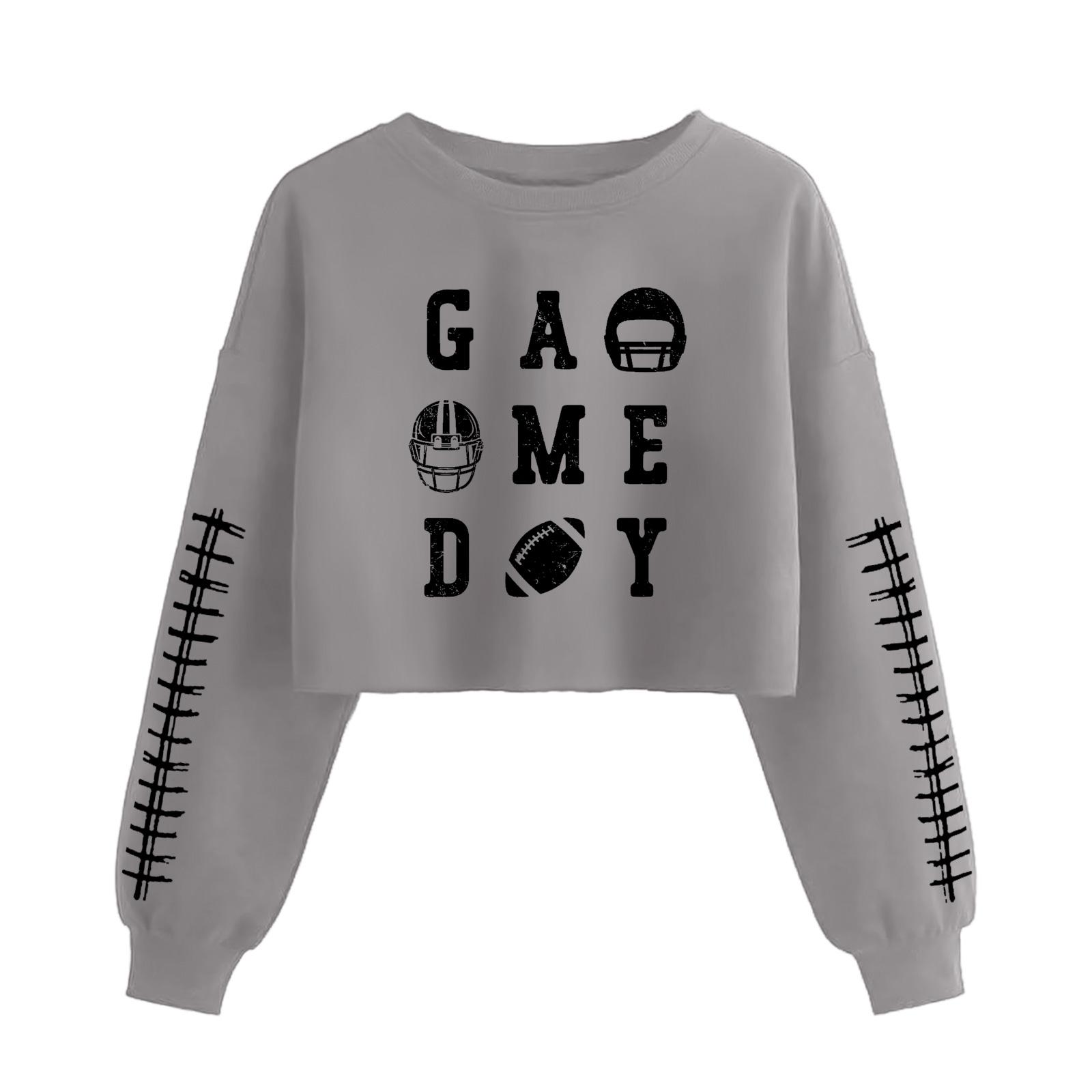 

Women s Fashion Retro Printed Camedy Navel-baring Long-sleeved Pullover Sweatshirt M