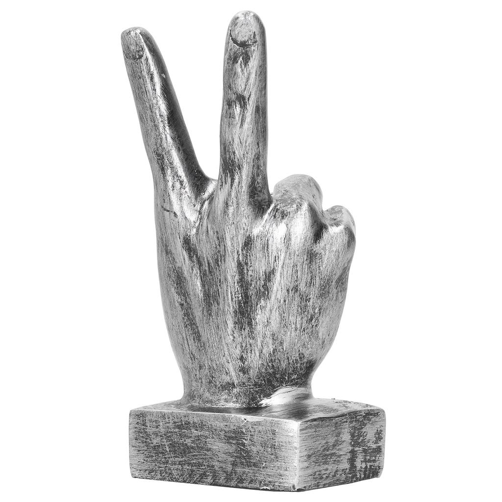 Resin Finger Gesture Sculpture Creative Statue Home Office Desktop Bookcase Ornament DecorSilver