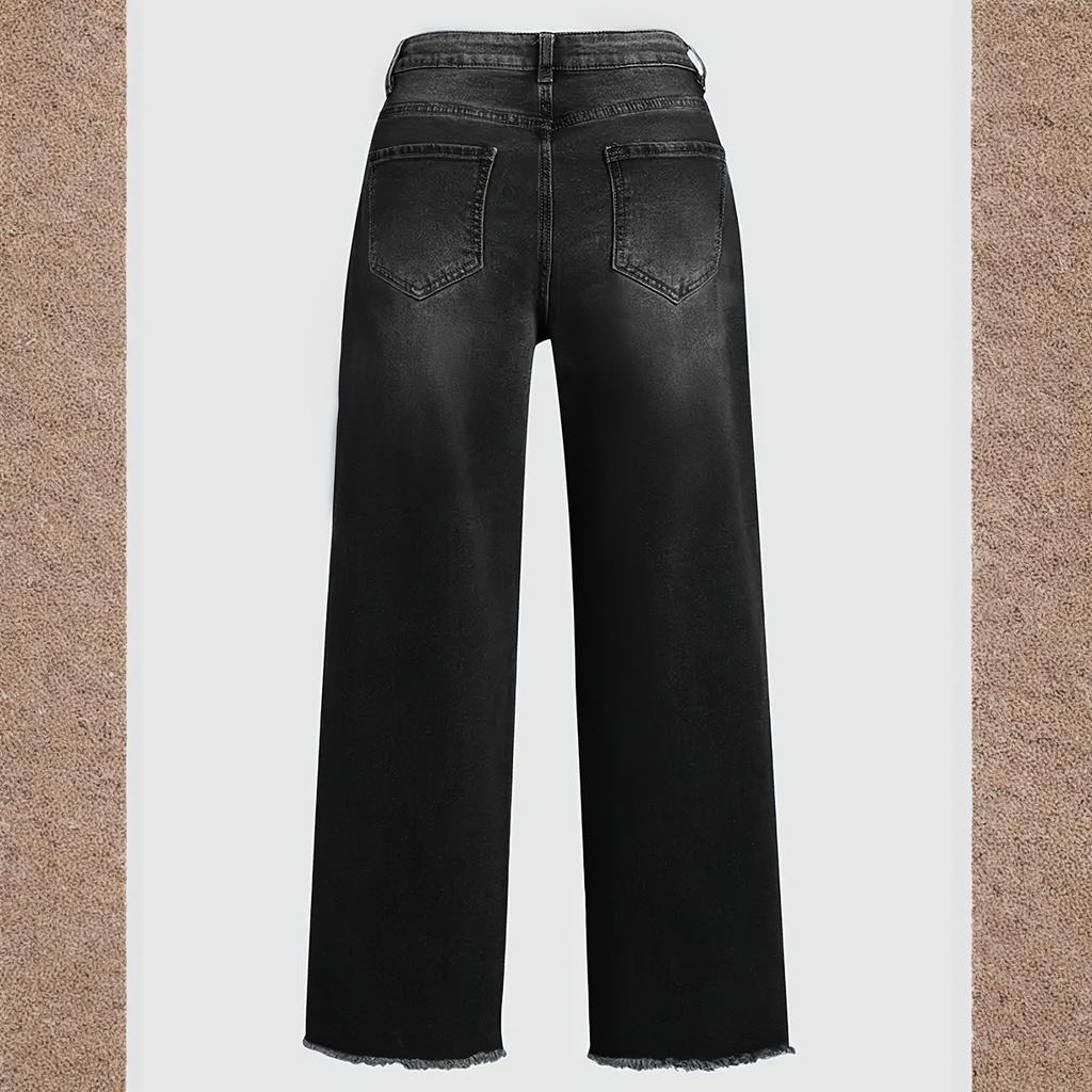 Ladies' Jeans Trend Casual Fashion Straight Leg Wide Leg Mid Waist Casual Fringed Denim Cropped Pants