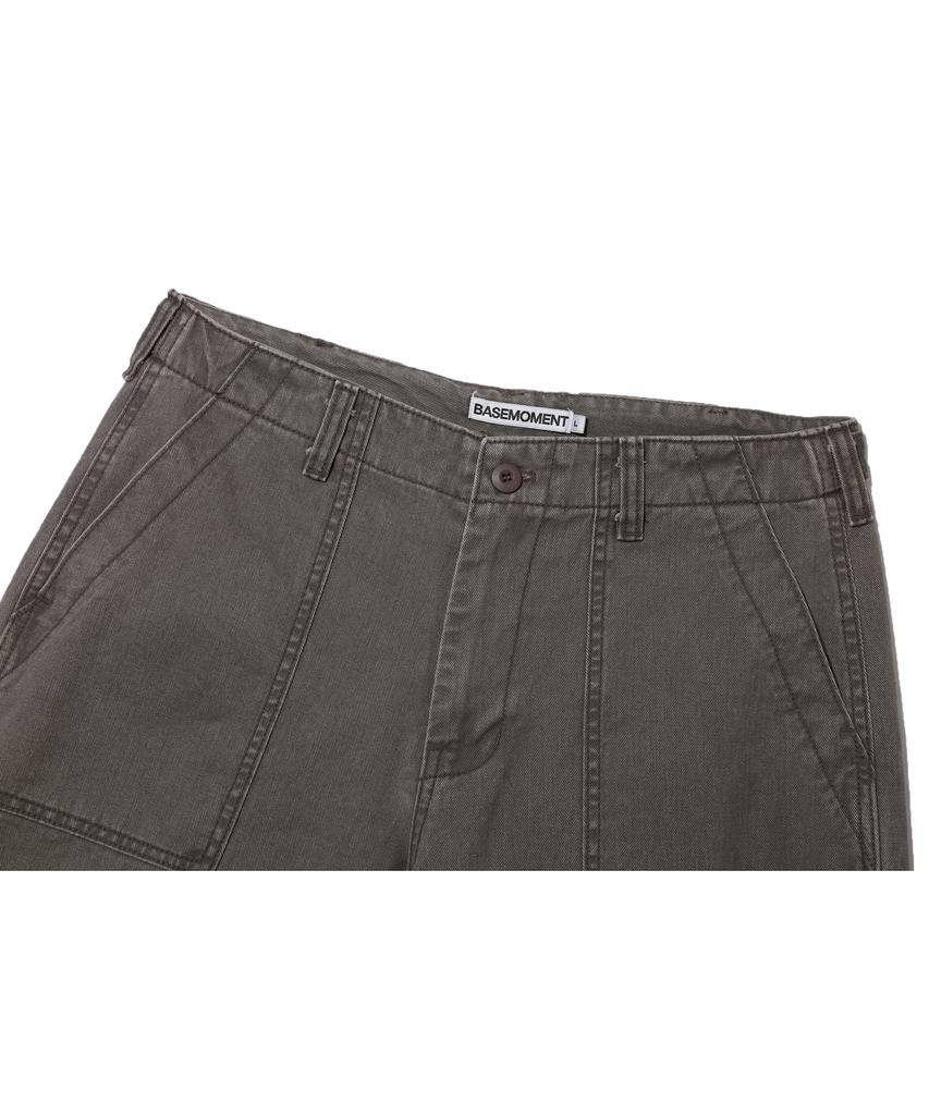 BASEMOMENT Washed Fatigue Work Pants Ash Brown