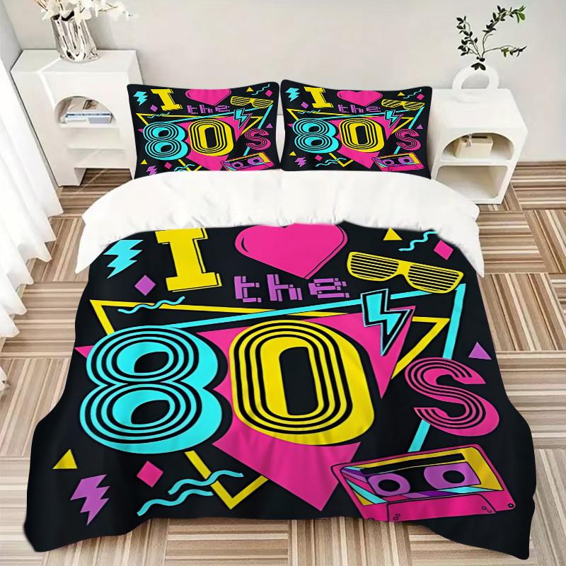 3pcs 80s, Neon Duvet Cover Set, 1 Duvet Cover + 2 Pillowcases (No Insert), High-Definition Print, Home & Dorm Yy251123052