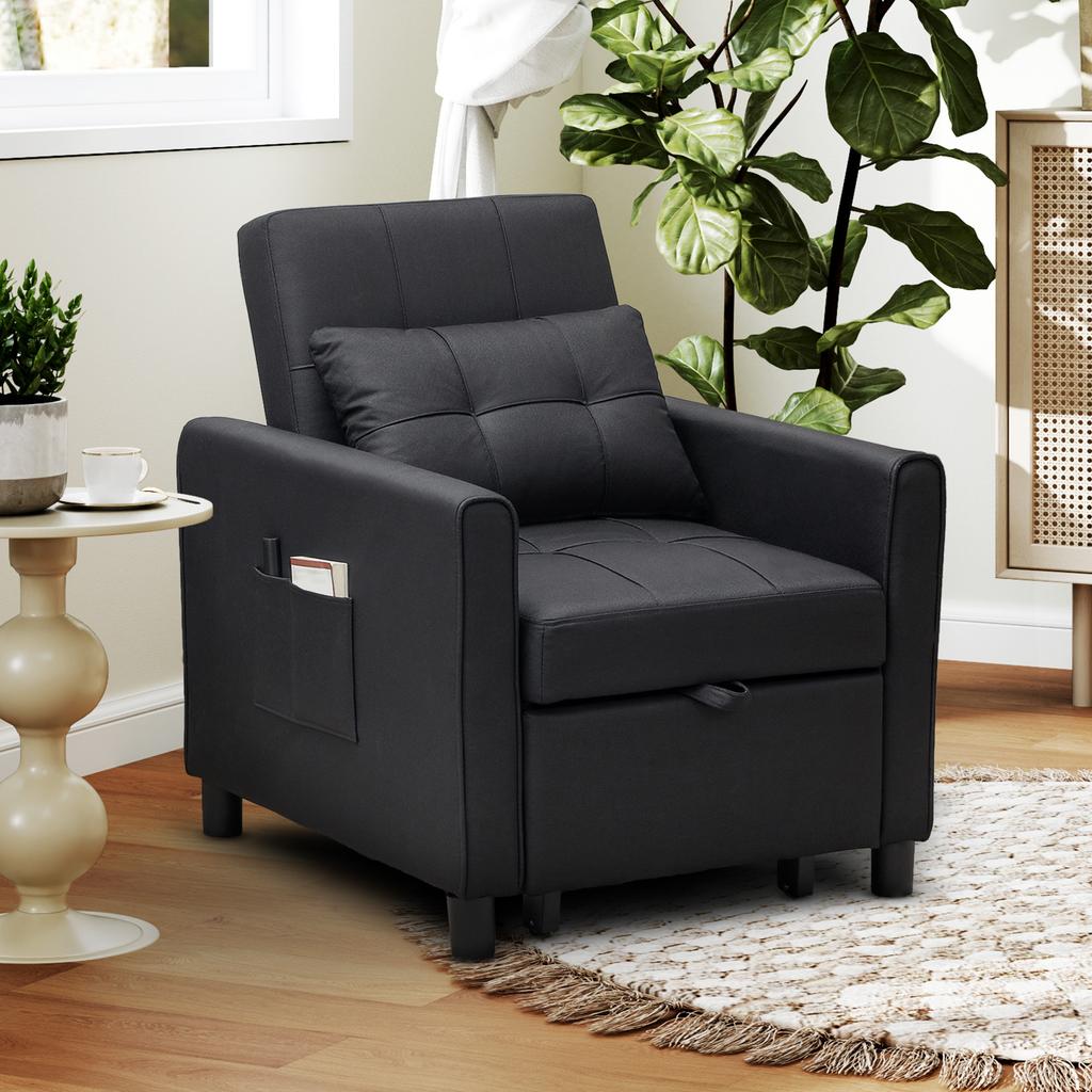 Linen-Look Single Chair Bed - Black