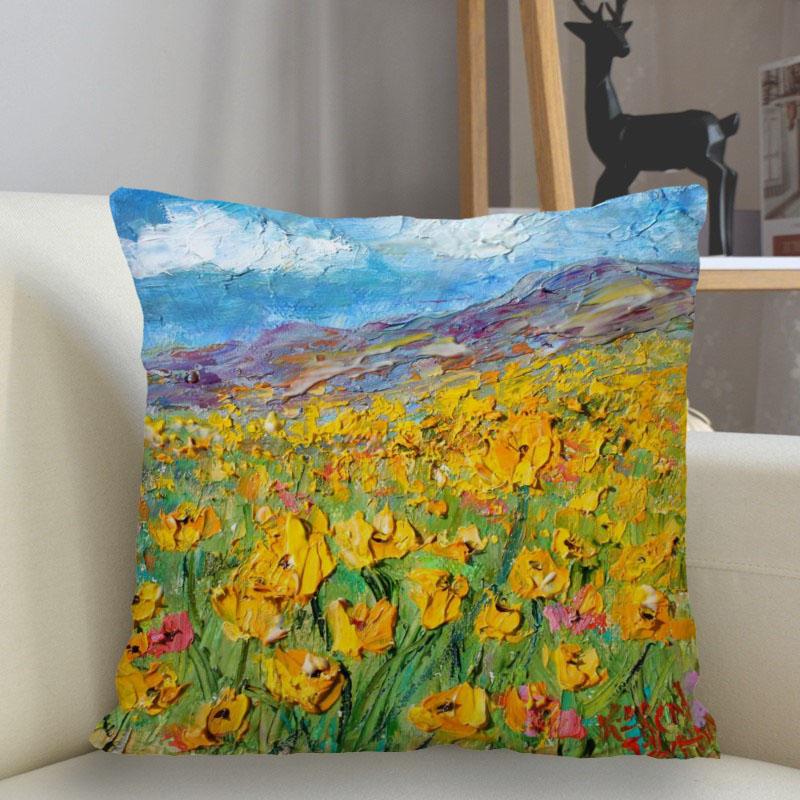 Bedroom Living Room Home Decor Cushion Cover Poppy Flower Pattern Pillowcase Square
