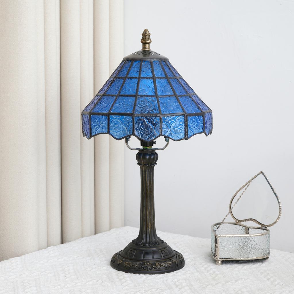 Modern Table Lamp Stained Glass Desk Lamp Deep Blue Bedside Reading Light Decor Bedroom Living Room Home Office