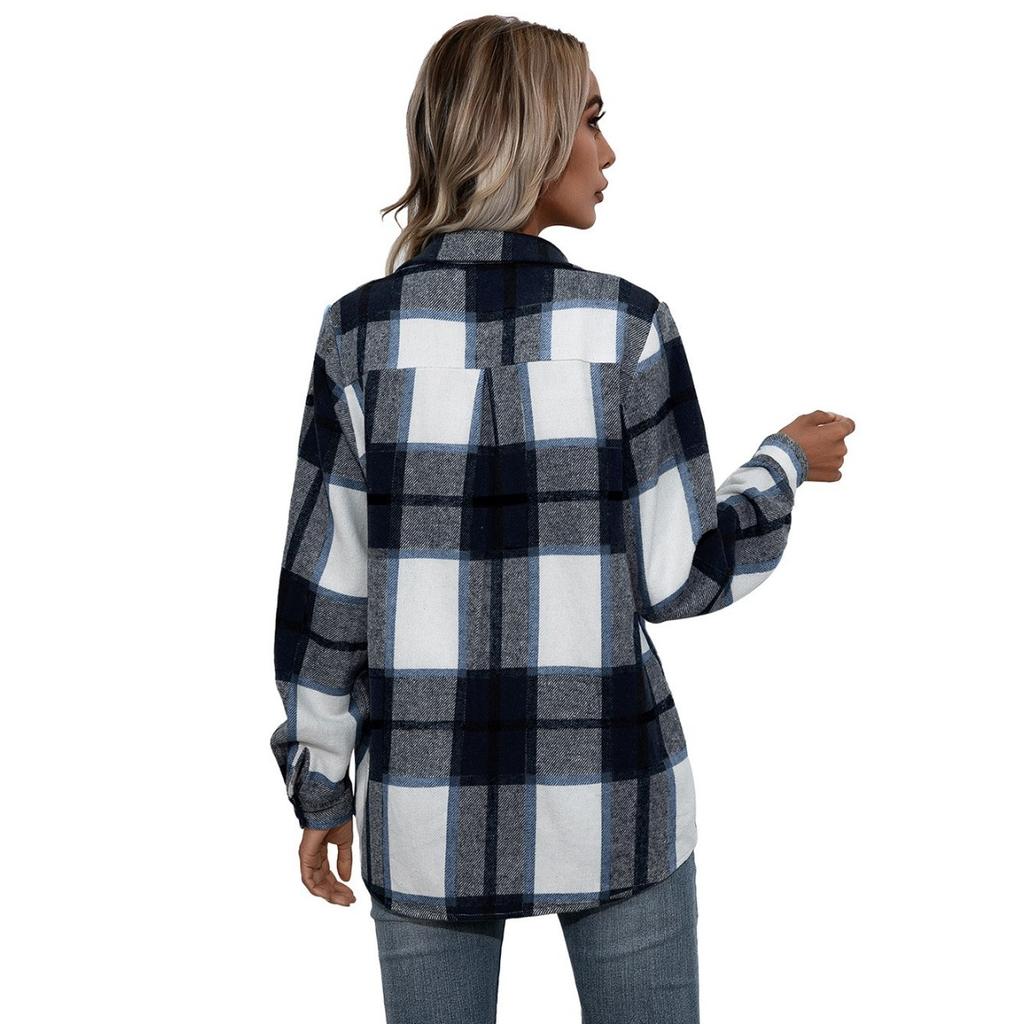 Fall Winter Women's Thickened Cashmere Plaid Shirt Jacket, Casual Loose Long Sleeve Fashion Outerwear