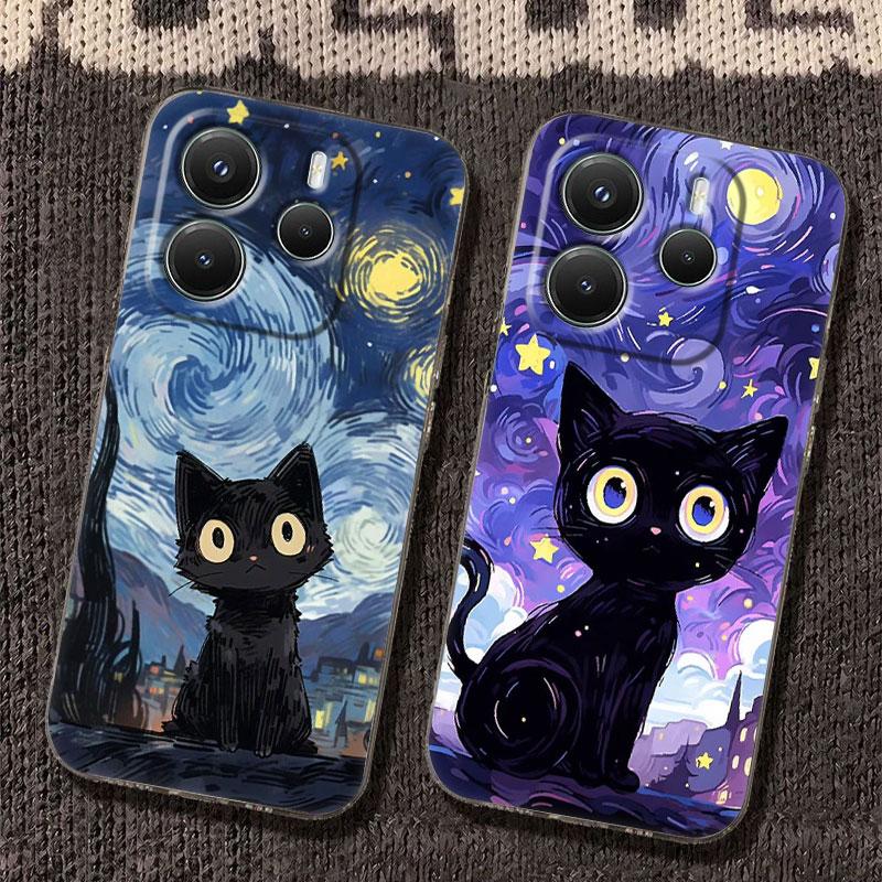 Cat Van Gogh Starry Sky Phone Case For Xiaomi Redmi 14C 13C 12C 10C Cover for Redmi Note 14 13 12 11 10 9 8 Pro Plus Clear Funda