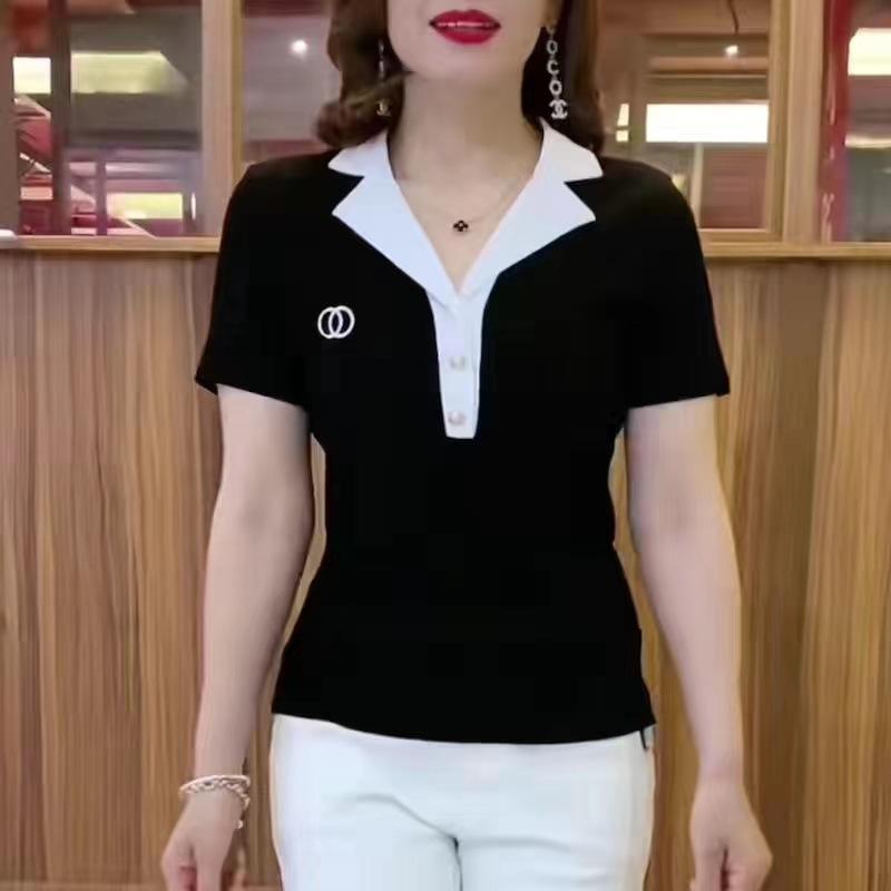 

Tops New Summer Short-sleeved T-shirt Lapel Polo Shirt M чорний