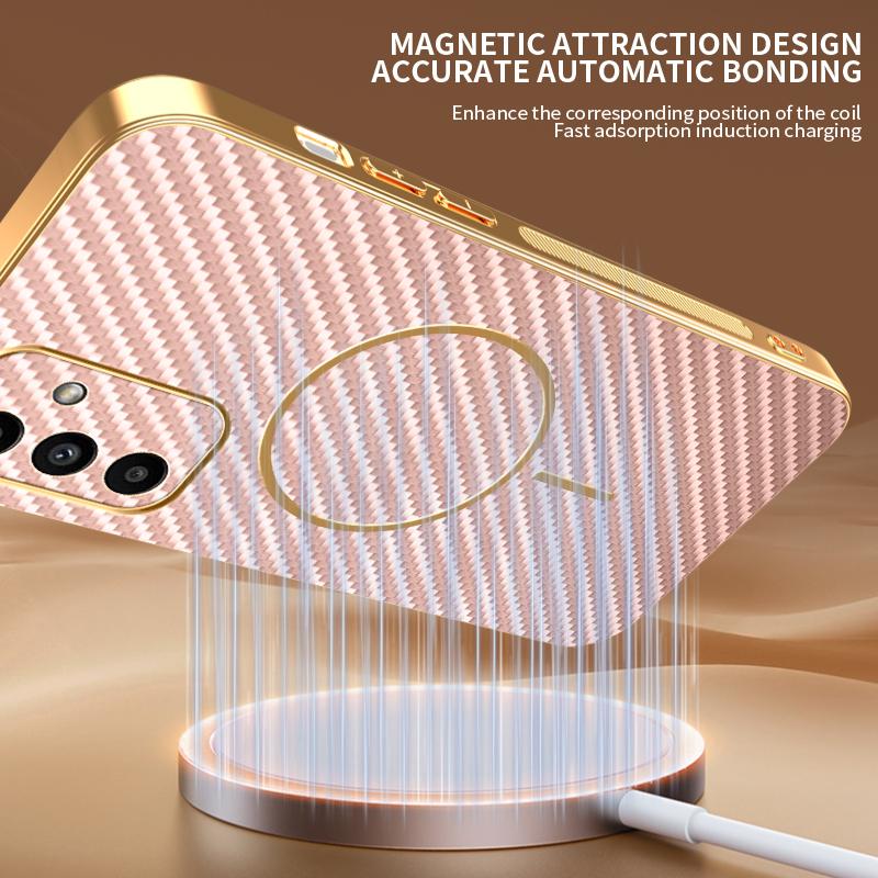 For Samsung Galaxy A15 5G Phone Case Carbon Fiber Textured Electroplated TPU Back Cover