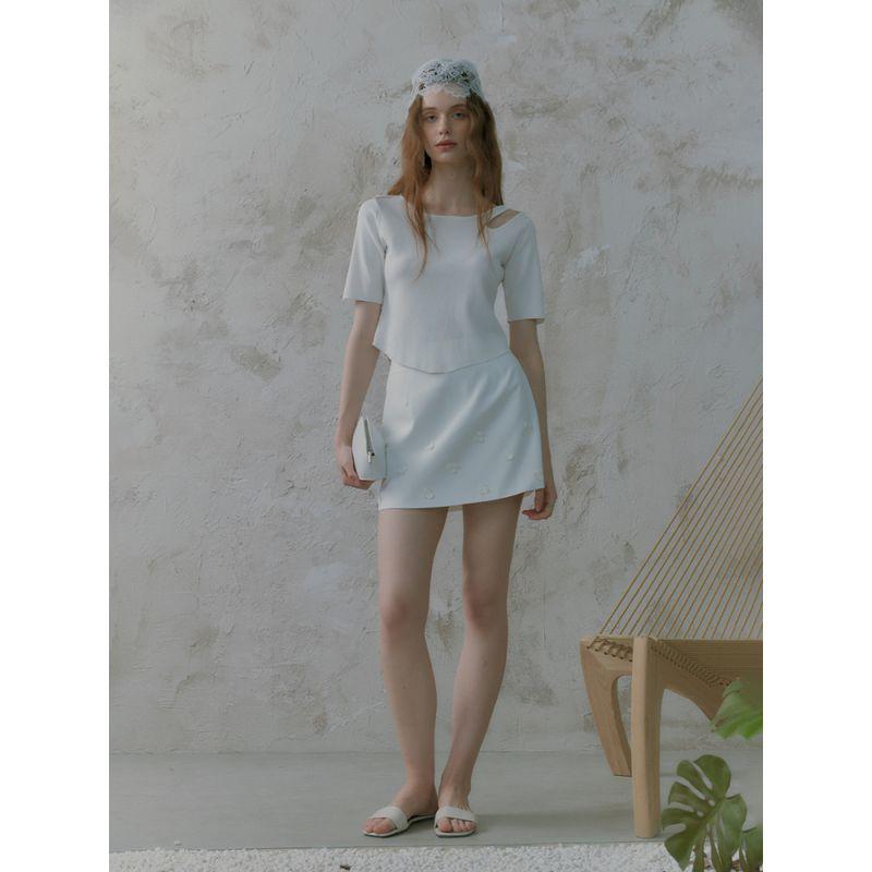 French Style Three-Dimensional Flower Decoration 2 Colors High Waist Slim Looking A- line Skirt Women's Spring and Summer All-Match Short Skirt XQ