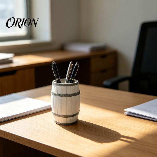 Stable Desk Storage Wine Barrel Shaped Organizer, 3D Printed Vintage Pen Holder, Large Capacity Desktop Organizer Pot with Solid Base, Practical