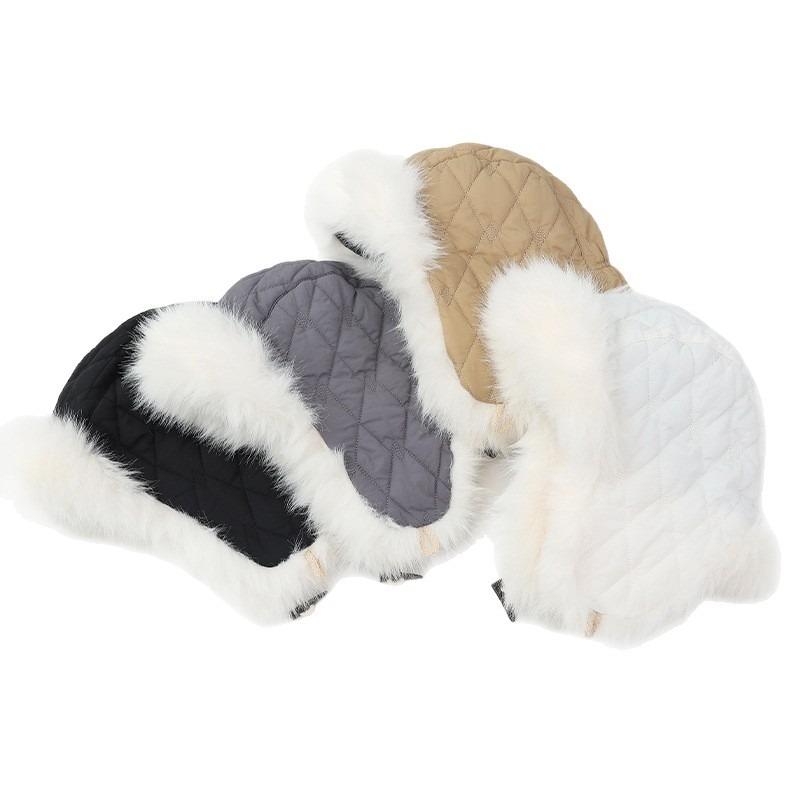 Winter hat female rabbit hair plush headgear plush thickened cold and windproof ear protection warm cap