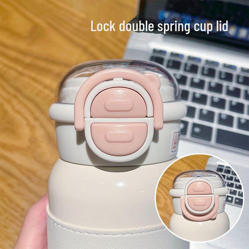 Thermosbecher mit großer Kapazität, einfarbig, mit Hülle und Strohhalm für Studenten und Sport