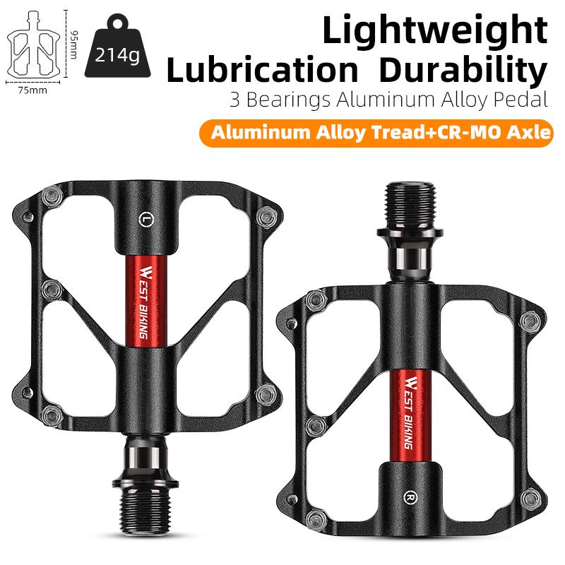 WEST BIKING Titanium Axle Bike Pedal Ultralight 3 Bearing Carbon Shaft Cover Bicycle Pedals Road MTB Anti-Slip Cycling Parts A CR-MO Axle