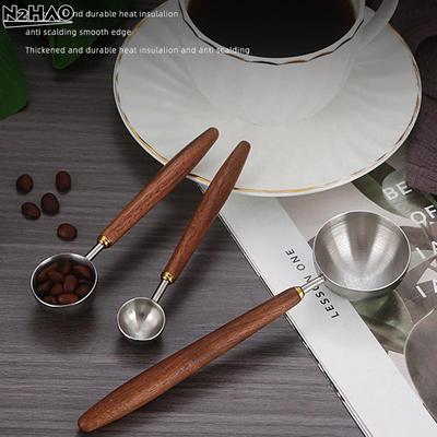 Wooden Handle Stainless Steel Coffee Scoop Tablespoon Measuring Spoon Walnut Wood Long Handle Coffee Spoons For Bar Kitchen