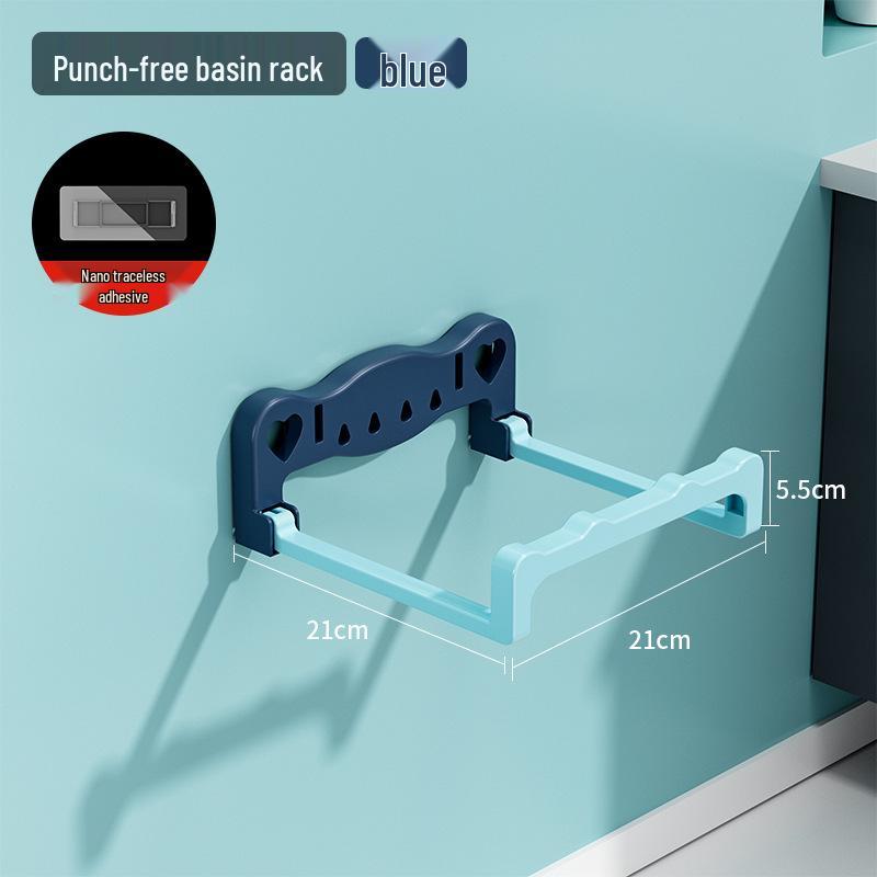 Foldable Wall-Mounted Washbasin & Bathroom Storage Rack, Punch-Free Shelf for Toilet, Bath, and Foot Basin.