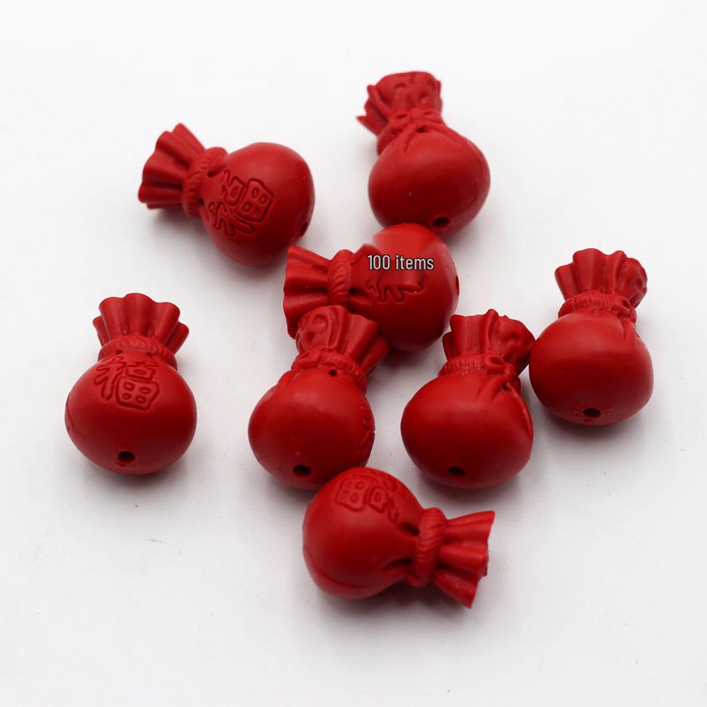 DIY Imitation Cinnabar Lucky Bag Charm: Small Money Bag Pendant with Fu Character, Cloud Design, and Bracelet Accessory