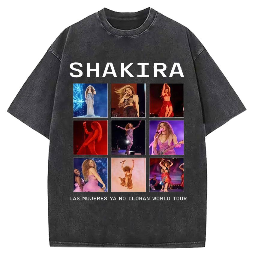 Singer Shakira Las Mujeres Ya No Lloran World Tour Tshirts Mens Hip Hop Tshirt Vintage Washed Summer Oversized Cozy Tee Shirt